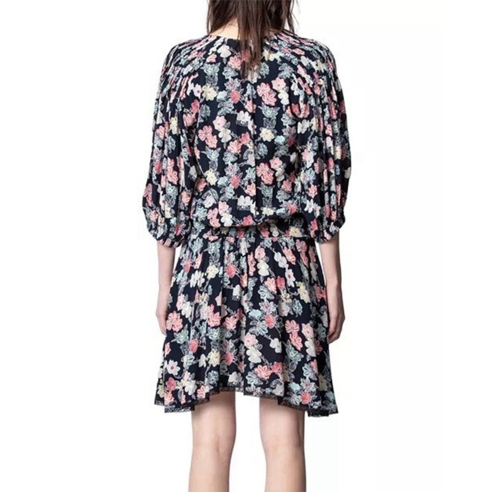 Zadig & Voltaire Raspali Print Mini Dress Sz Small Floral Drop Waist Puff Sleeve - Picture 3 of 10